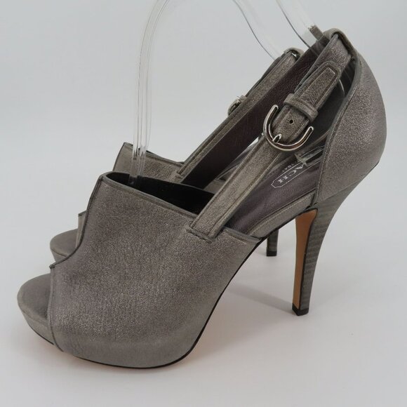 Coach ASHTON Women 9 Shimmer Gray Leather Peep Toe Platform Stiletto Heels Shoes - Picture 5 of 15